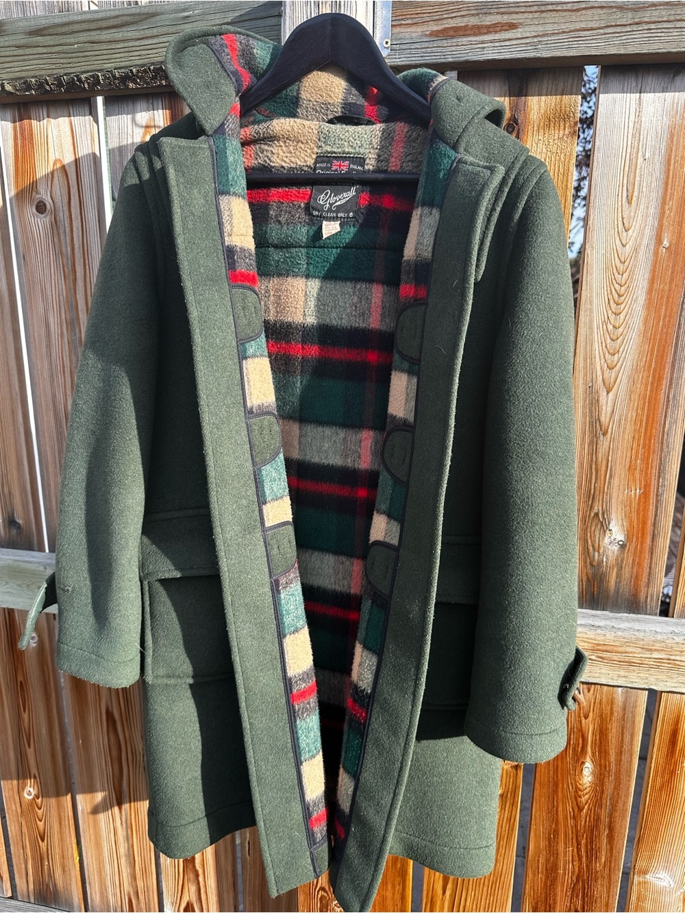 VTG GLOVERALL WOOL DUFFLE COAT IN FOREST GREEN & TARTAN PLAID